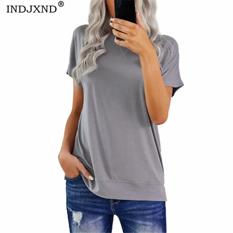 

INDJXND Basic T Shirt Women Summer New Oversized Solid Tees Candy Colors Casual Loose Tshirt O Neck Female Pullover White Tops