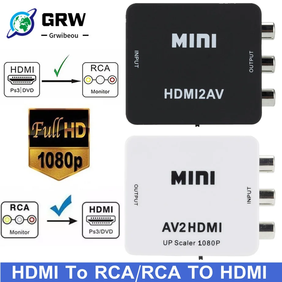 HD 1080P HDMI to AV Scaler Adapter Video Composite Converter HDMI to RCA CVSB L/R Video Mini HD2AV AV TO HDMI Converter adapter