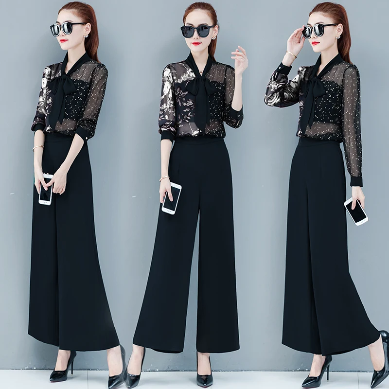 Женский комплект из двух предметов шифоновая блузка с длинным рукавом и