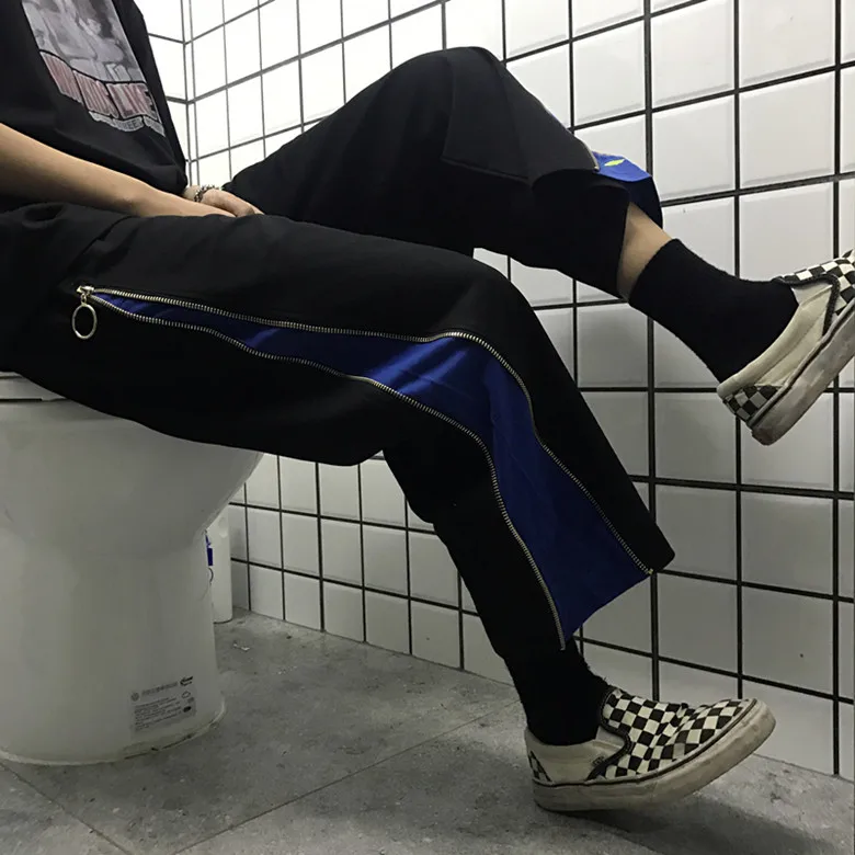 Брюки Rockulzzang мужские/женские прямые с боковым кольцом уличная одежда в стиле