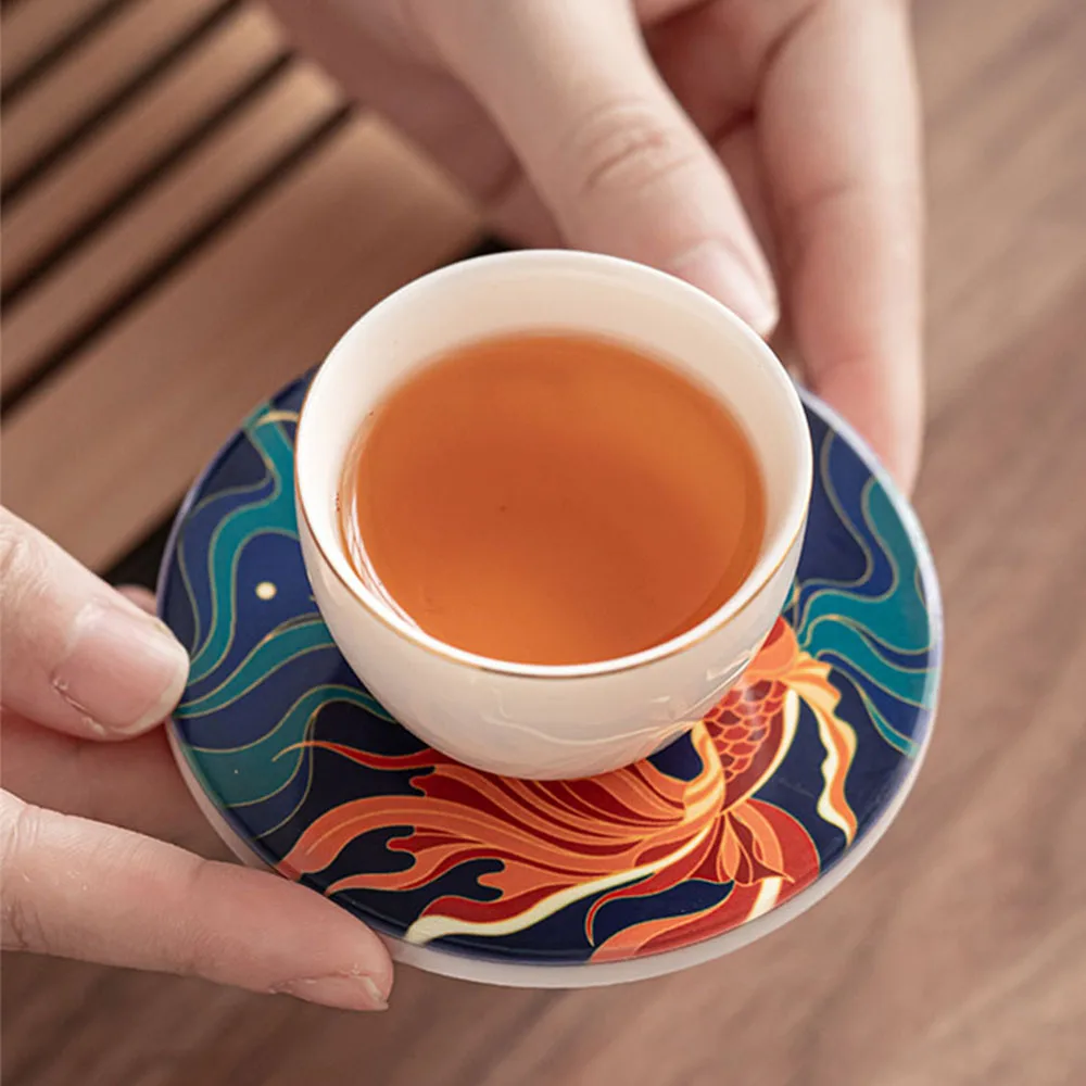 Chinese Style Kungfu Black Green Tea Cup Coaster Round Ceramic Teacup Tray Glass Table Insulation Hot Pad Teahouse Decor Gift | Дом и сад