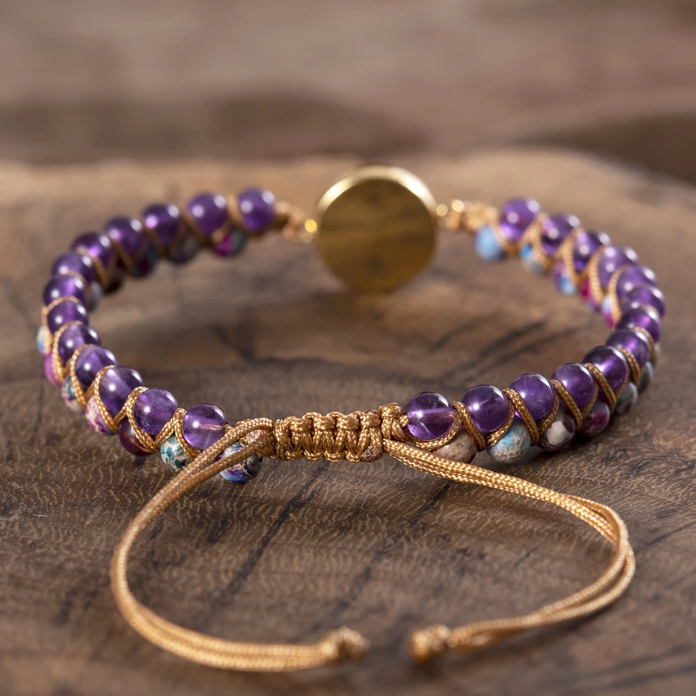 Браслеты ручной работы с опалом из натуральных фиолетовых камней
