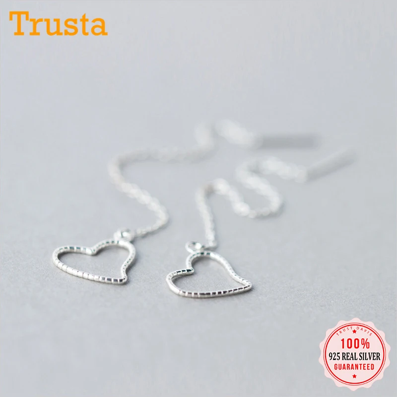 Женские серьги подвески с сердечками Trusta однотонные из настоящего серебра 925