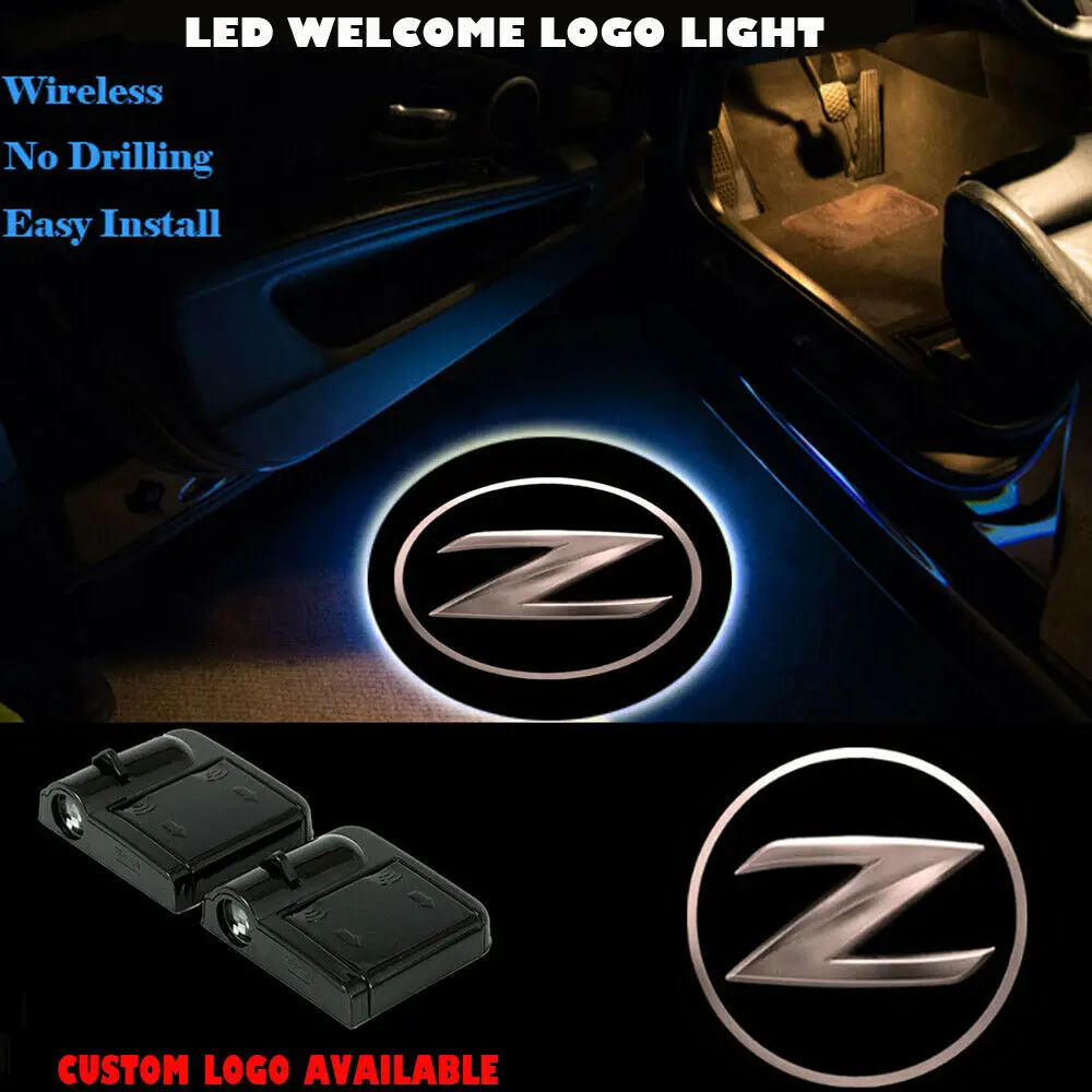 

2x Беспроводной Z Логотип двери автомобиля проектор вежливость Призрак Тень светодиодные огни для Nissan Fairlady Z 350 370Z