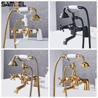 Классический Европейский Винтажный латунный Смеситель для ванны, смеситель с двойной ручкой, роскошный кран для ванны белого и золотого цвета BF1039