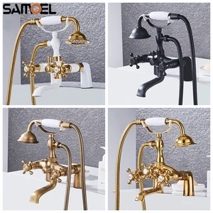 Классический Европейский Винтажный латунный Смеситель для ванны, смеситель с двойной ручкой, роскошный кран для ванны белого и золотого цвета BF1039