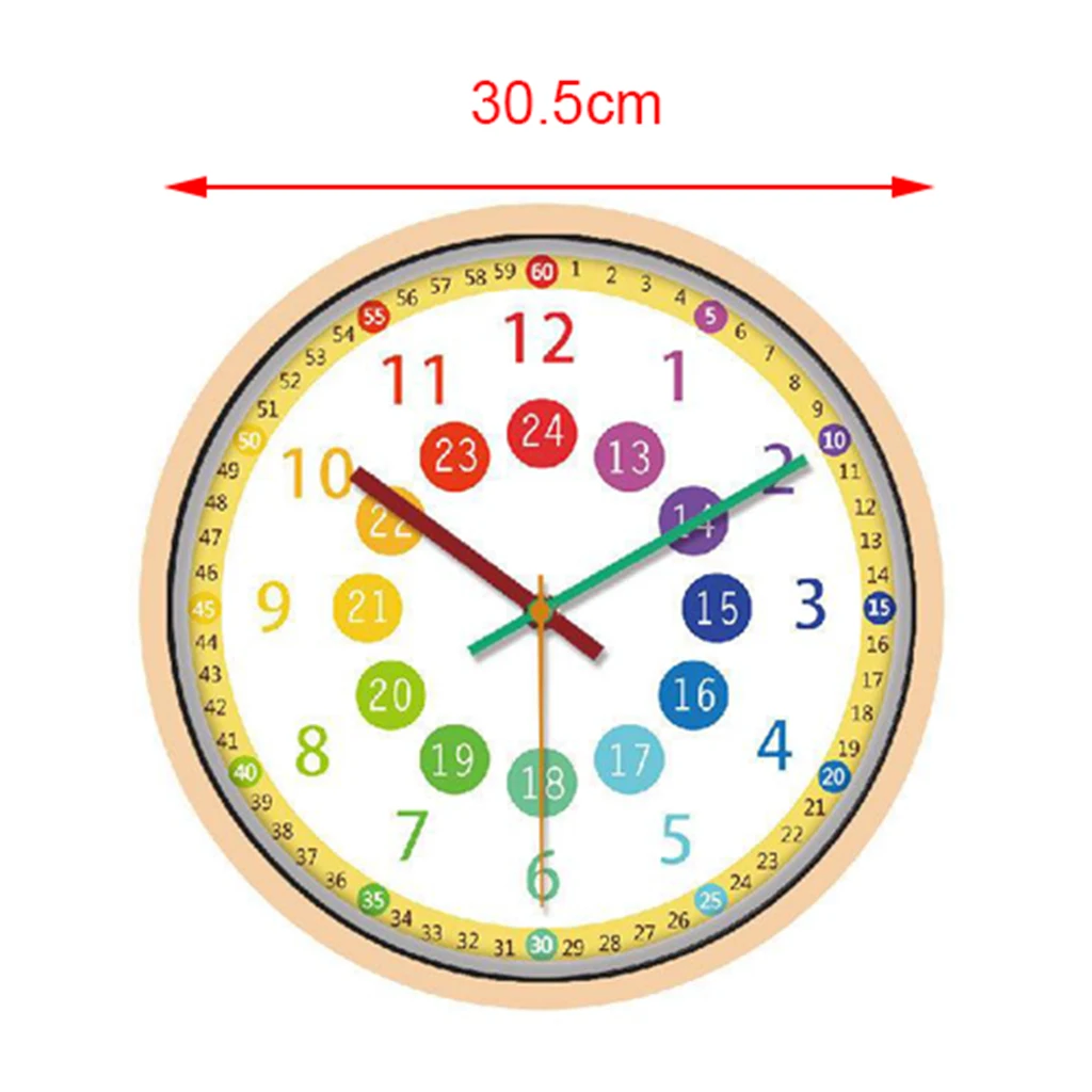 

Wall Clock Kids Bedroom Battery Operated 12' Learning Clock Colorful Hands