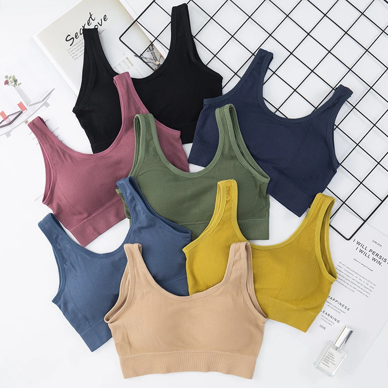 

Threaded Cotton Seamless Back V-shaped Vest Wrapped Chest Sports Bra Underwear Solid Color Beauty Back Top
