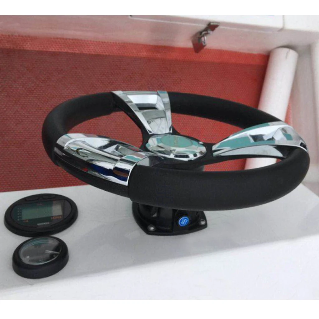 Marine Yacht Pontoon Boat Steering Wheel, 3 Spoke Sports Wheel, Universal for Most Marine Boats