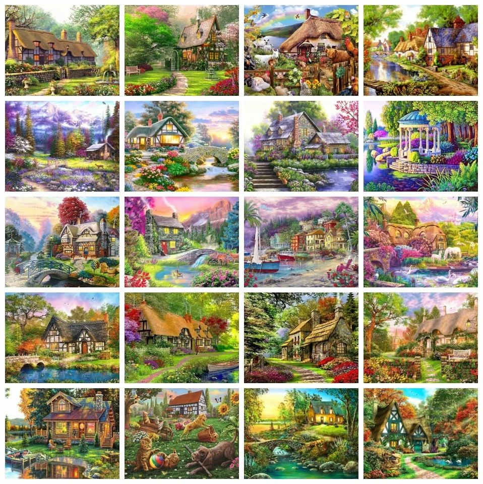 

AZQSD Diamond Painting 5d House Garden Handmade Diamond Embroidery Scenery Mosaic Cross Stitch Kits Art Rhinestones Gift