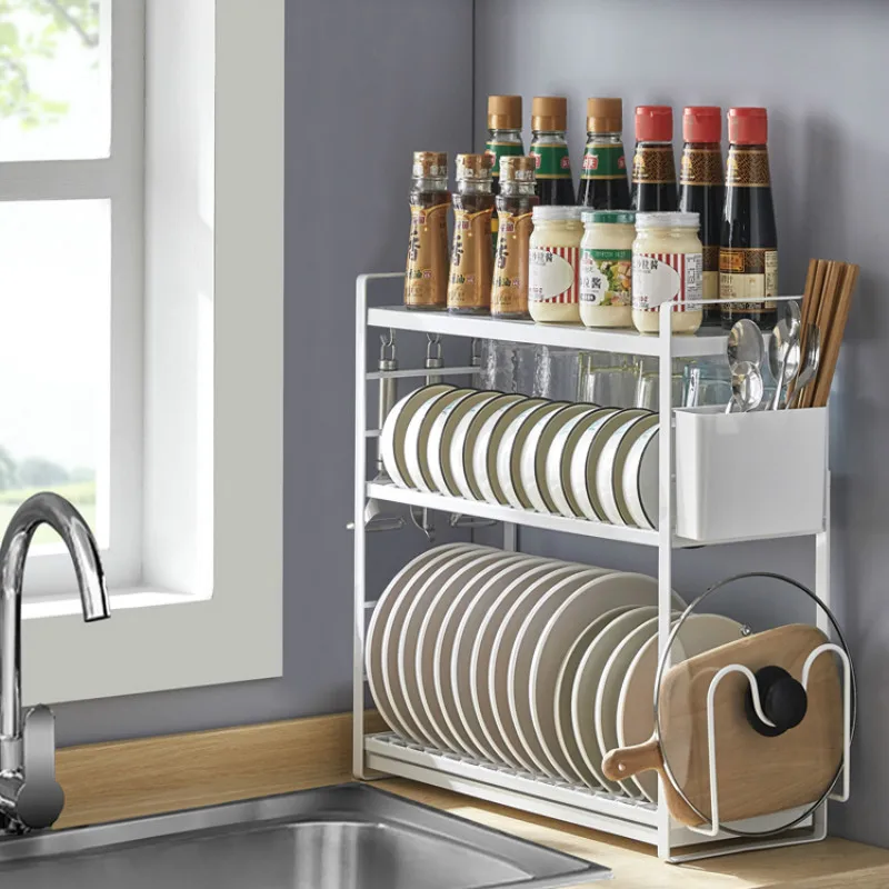 

Kitchen Metal Storage Rack Organizer Iron Desktop Dish Multifunction Storage Rack Closet Rangement Cuisine Home Products DG50SR