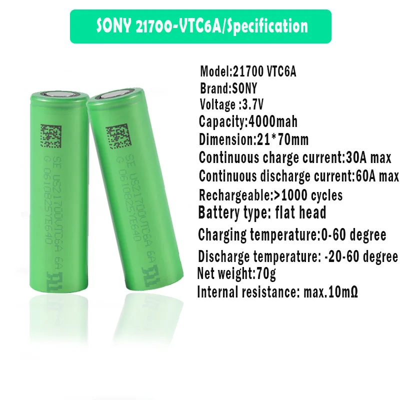 Новый перезаряжаемый литий ионный аккумулятор SONY 21700 VTC6A 3 7 в 4000 мАч для