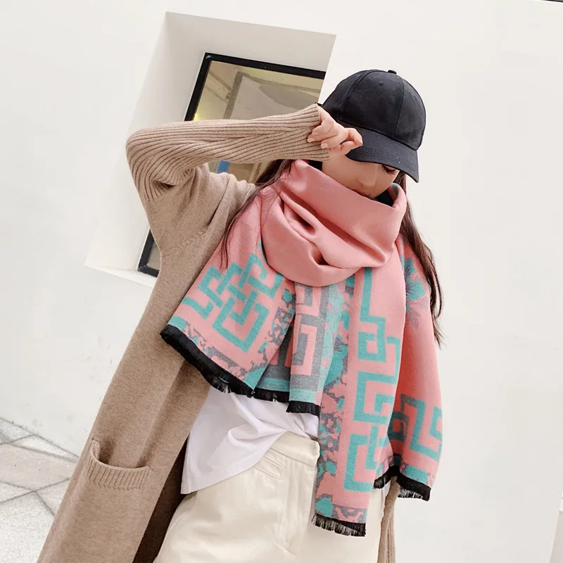 

Autumn and winter new imitation cashmere female national wind double-sided with a large shawl outside thickened wild scarf