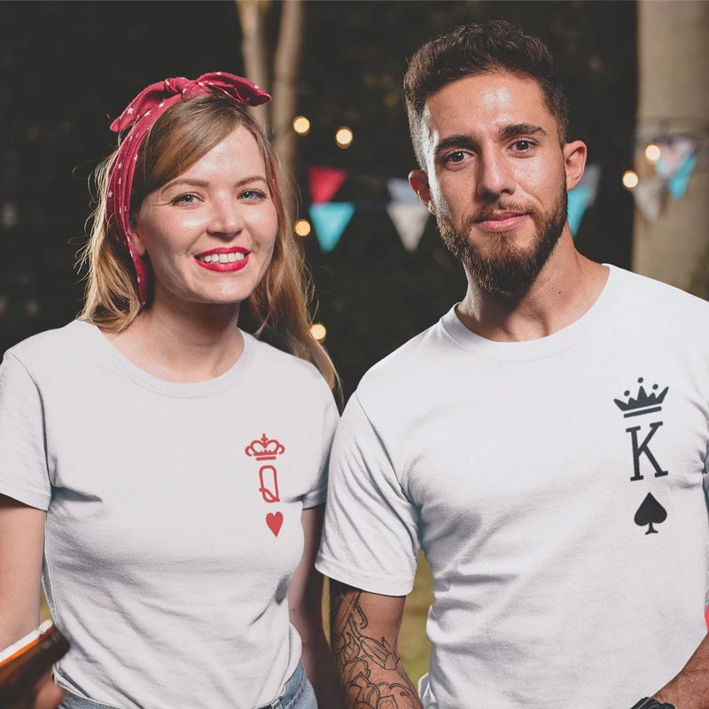 

Summer Poker Print Honeymoon Tshirt King Queen Pocket Couples Matching T-shirts Casual Men Women Lover Graphic Funny Tee Top