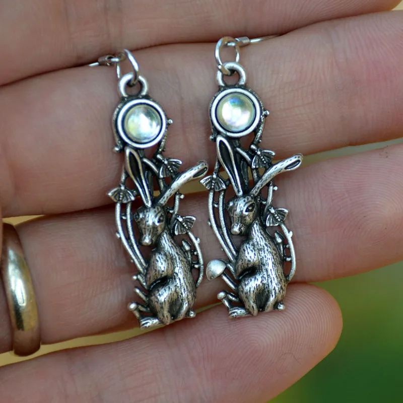 Vintage Crystal Rabbit Plant Earring Cute Forest Animal for Women | Dangle Earrings