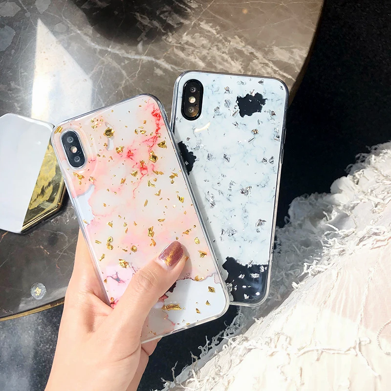 Глянцевый мраморный чехол для телефона Iphone 7 6s X XS 6 6S 7plus 8 8plus мягкий с золотой