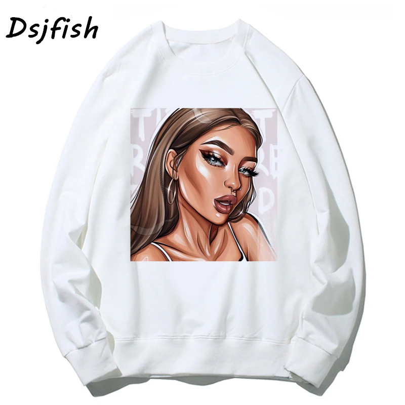 Женские толстовки swaetshirts vogue beauty sexy girl drink wine hoodie Белый мультяшный принт женский