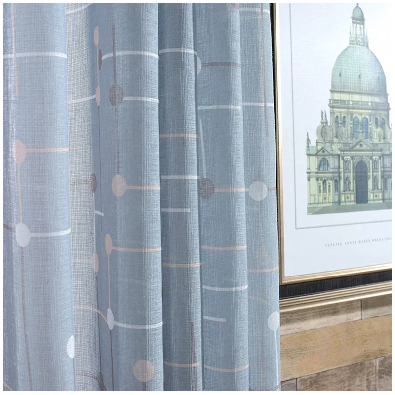 

2021 New Curtain Fabric Modern Simple European Style Curtain Polyester Printing Tulle Curtains for Living Dining Room Bedroom