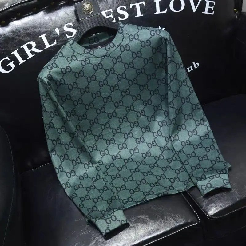 

T-shirt men's 2021 letter printing slim long-sleeved autumn and winter high-end bottoming shirt