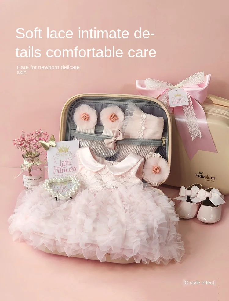 

Baby Gift Package Newborn Little Princess Formal Dress Hundred Days Birthday Party Lace Clothes Suit