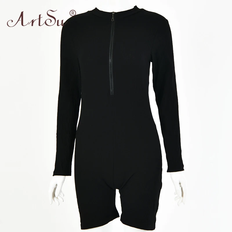 Женский трикотажный комбинезон с длинным рукавом ArtSu черный или серый облегающий