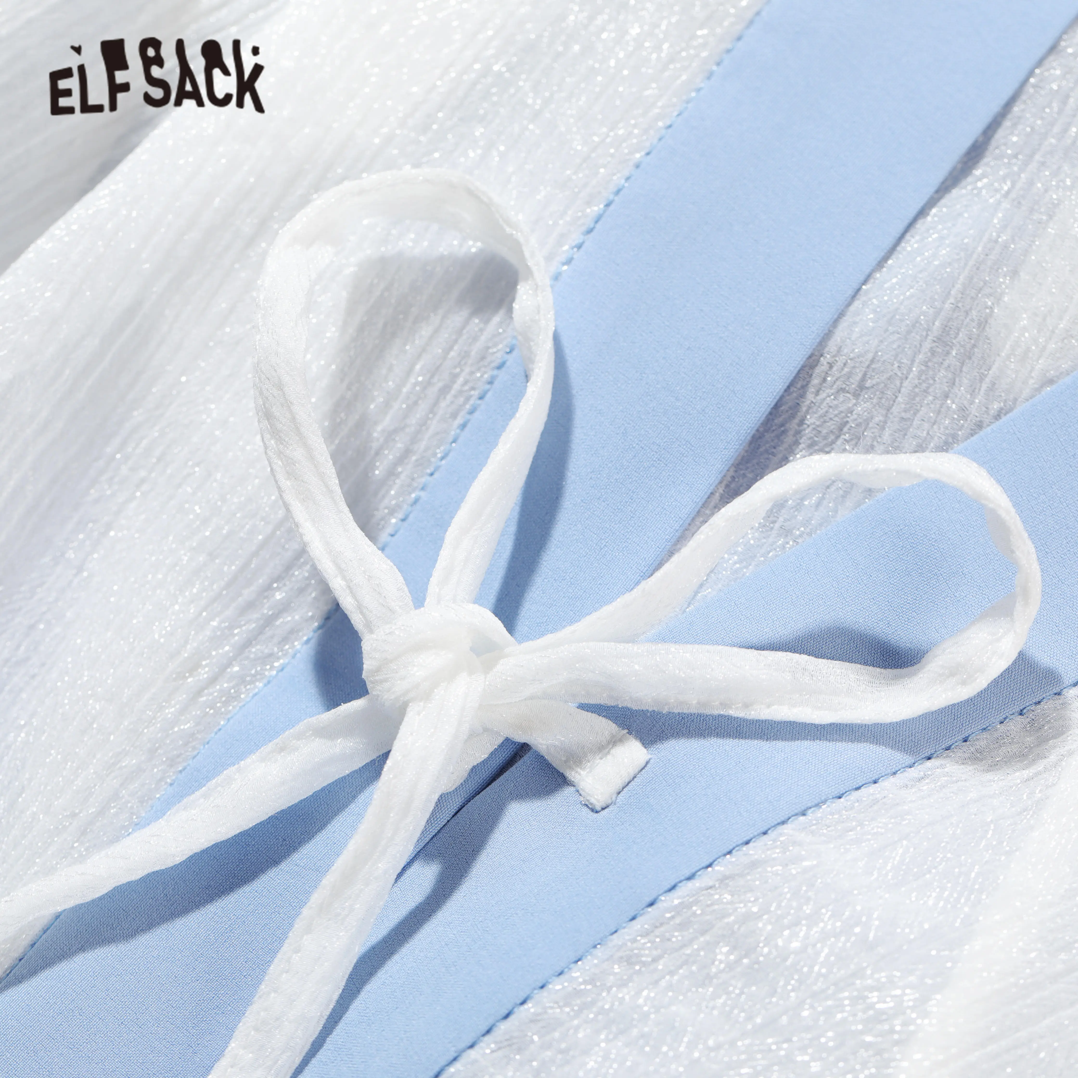 Женское винтажное платье ELFSACK голубое однотонное с цветочной вышивкой в