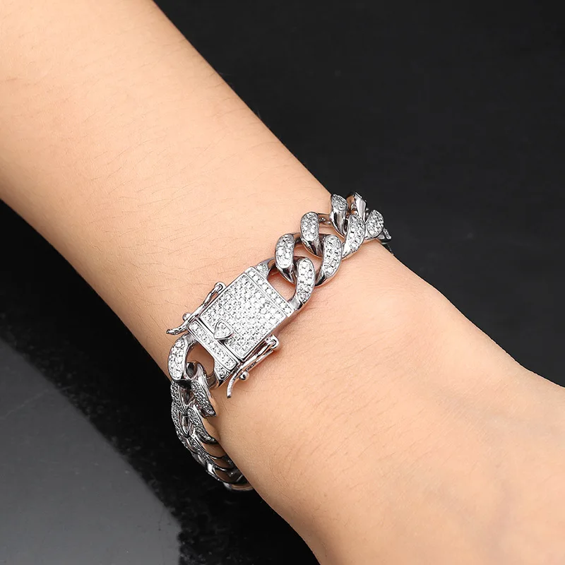 Men Hip hop Pave Setting AAA zircon bracelet fashion 7 8 9 inch long Miami cuban chain bracelets men hiphop jewelry luxury gifts | Украшения