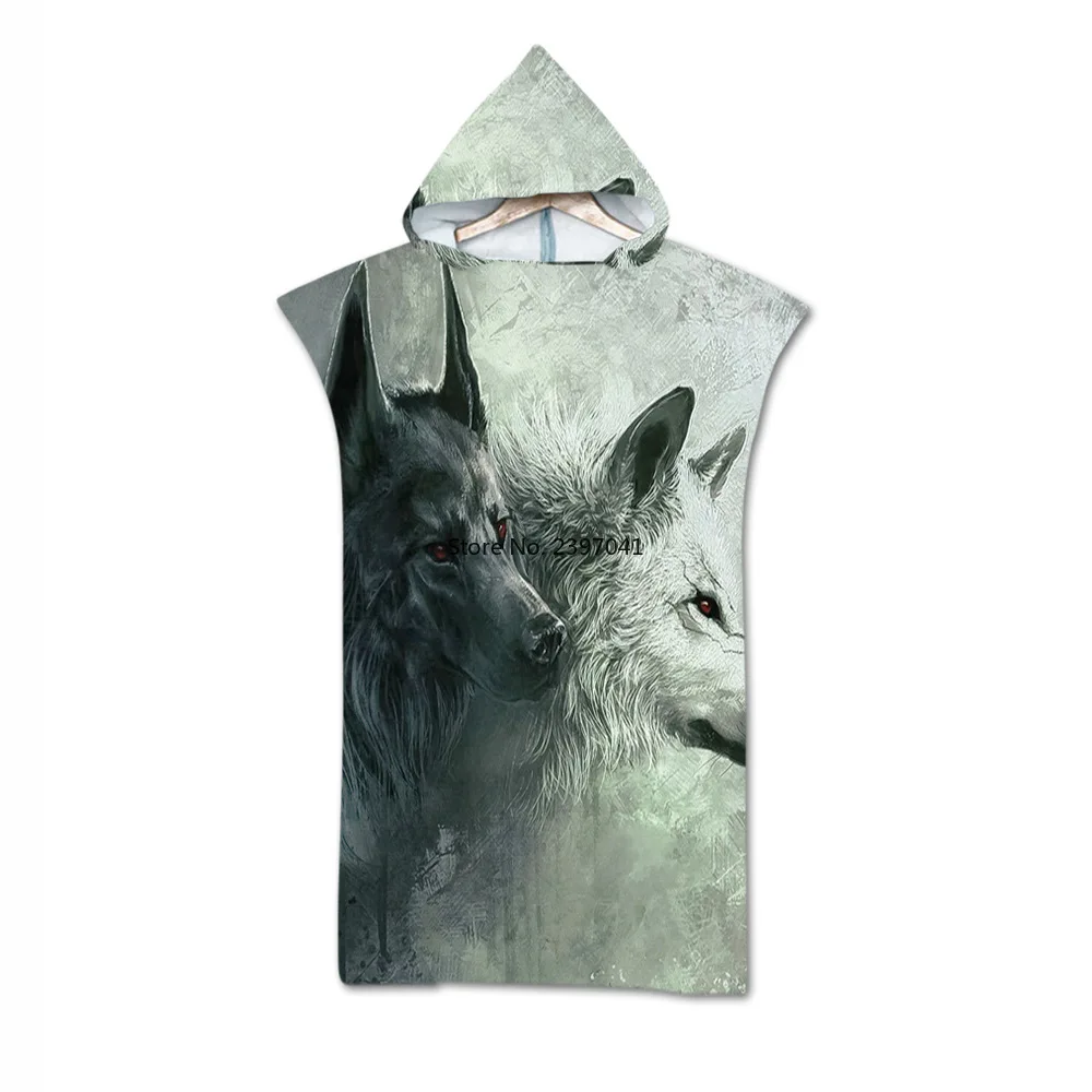 

Adult Microfiber Wetsuit Dress Hooded Surf Beach Swimwear Wolf Printed Swimming Quick Dry Ultralight Cooling Towel Bath Robe