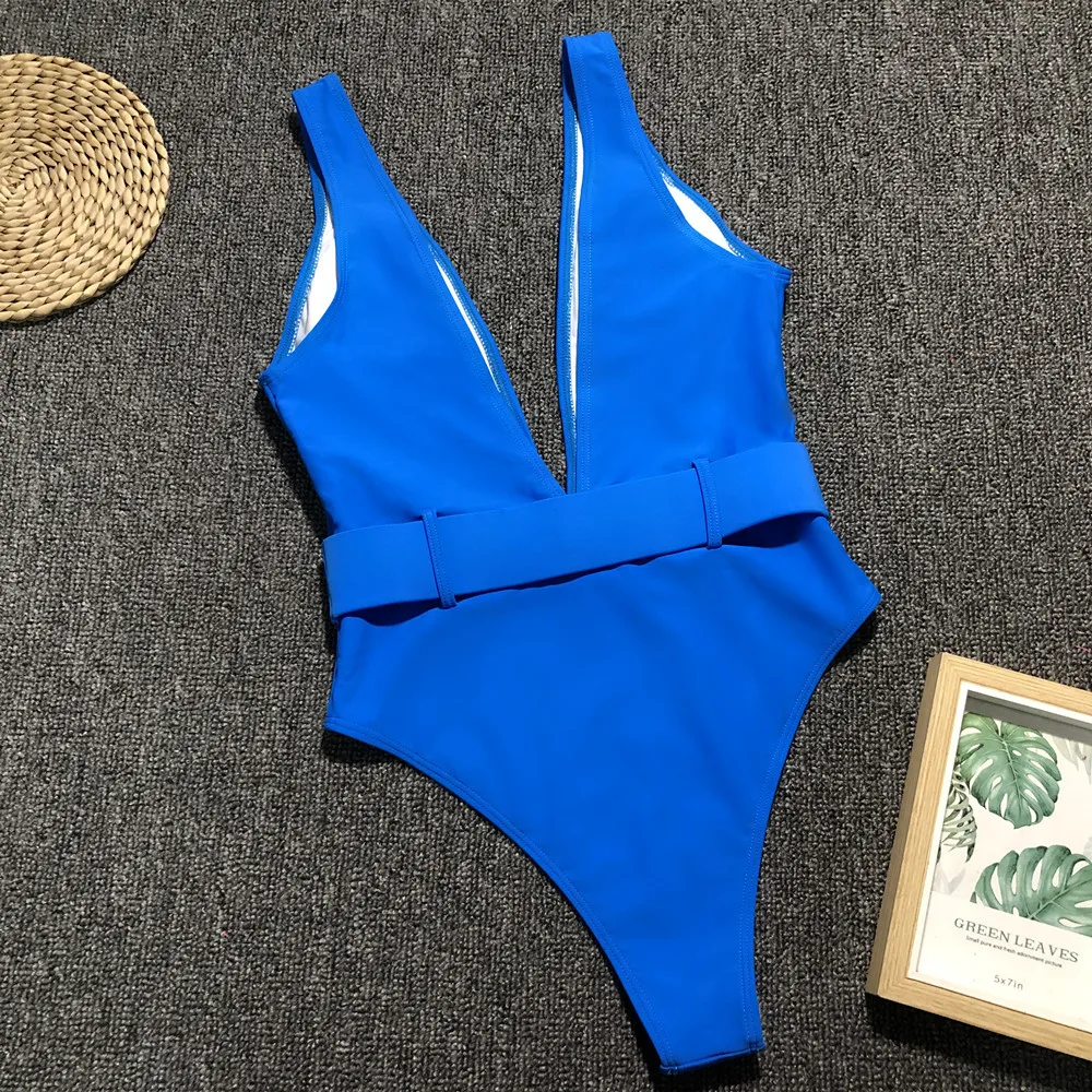 

Leopard print one piece swimsuit female Deep v-neck bikini 2020 Belted bathing suit monokini swimwear women bathers