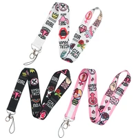 zf1596 1pcs feminist girl power cartoon icons style anime lovers key chain lanyard neck strap for usb badge holder diy hang rope