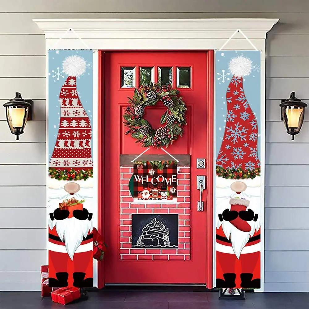 

Merry Christmas Hanging Banner Porch Christmas Tree Snow Hat Banner Home Yard Child Indoor Outdoor Wall Door Party Decorations