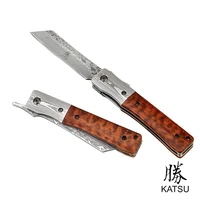katsu folding knife handmade damascus steel edc tool natural snakewood handle japanese survival pocket knife for outdoor camping