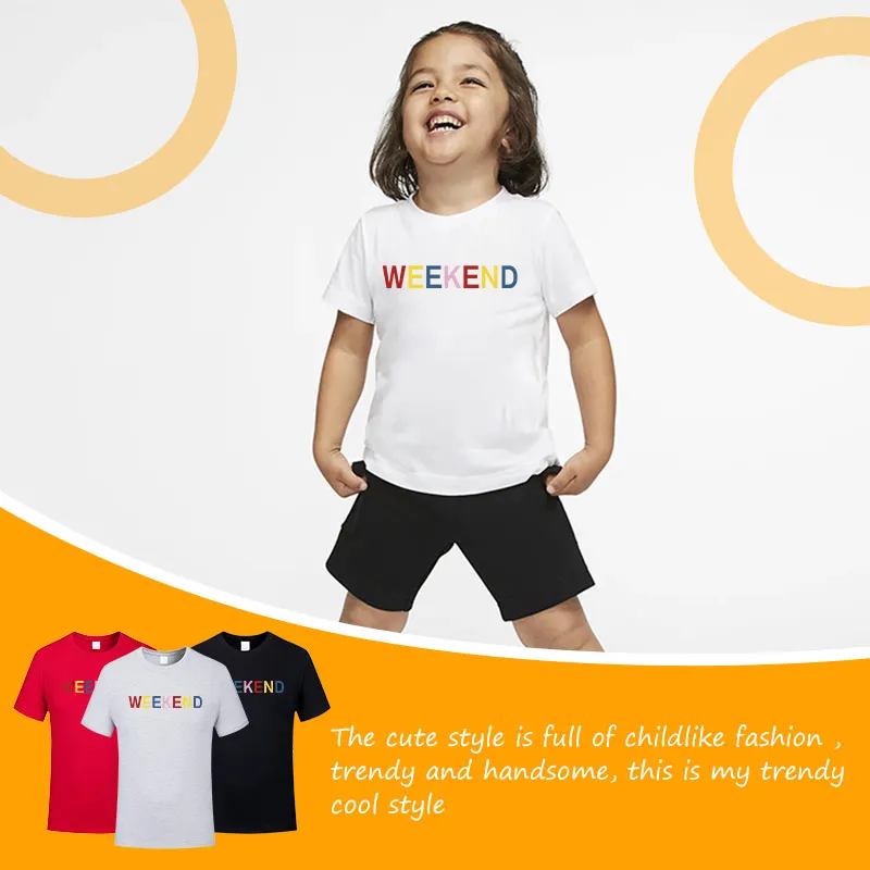 

2020 summer Children's Casual clothing baby suit boy girl WEEKEND printed T-shirt with short sleeves two-piece white shorts Sets