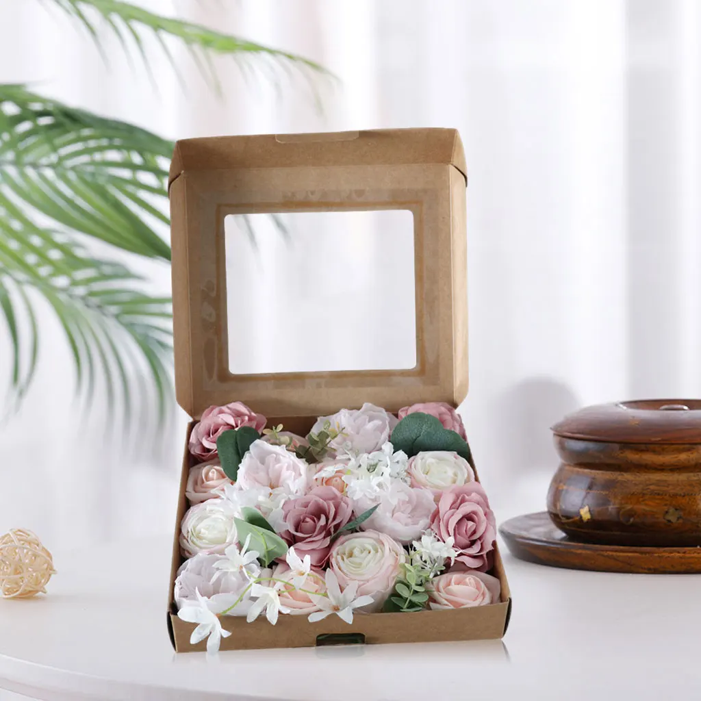 

Artificial Rose Bouquet Box Flowers Head DIY Party Flower Arrangements