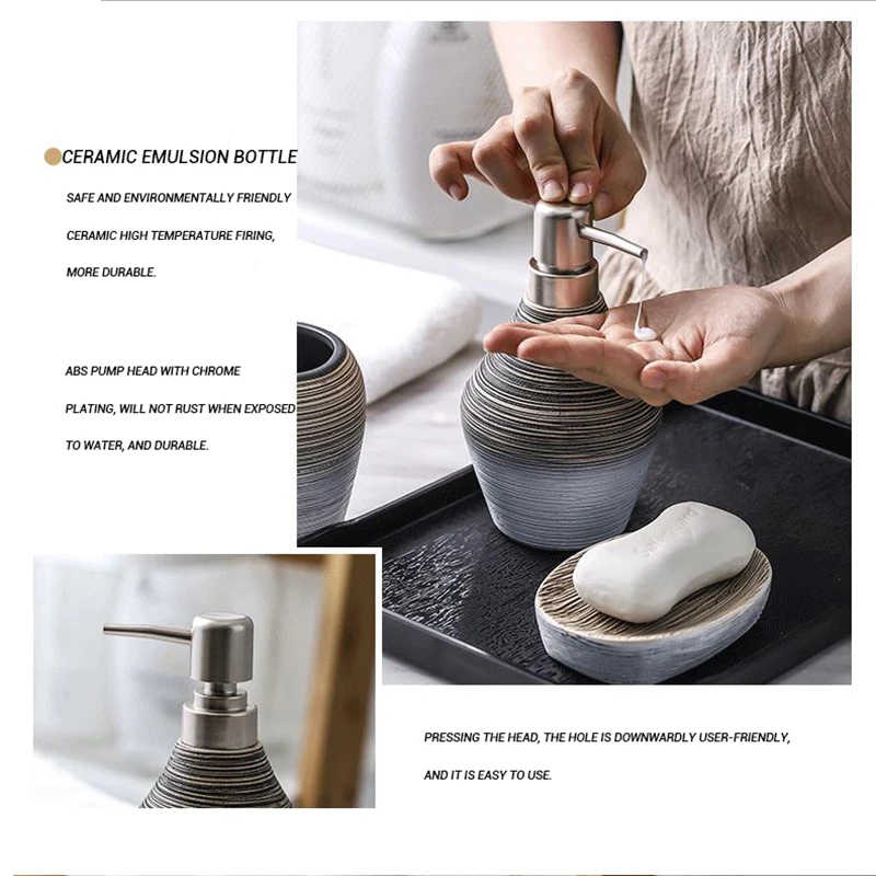

Handmade Ceramic Bathroom Accessories Storage Bathroom Set Toothbrush Holder Soap Dispenser Emulsion Bottle Mouthwash Cup Retro