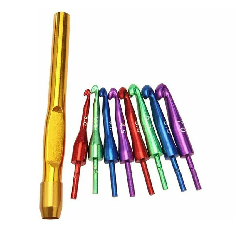 

8Pcs/Set Interchangeable Head Aluminum Crochet Hook Hooks Kniting Needle DIY