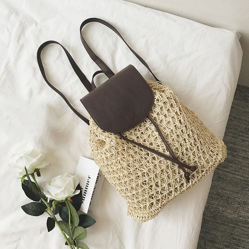 

Fashion Ladies Shoulder Bag Straw Bag Large Capacity Backpack Holiday Leisure Bag Beach Bag Straw Bag