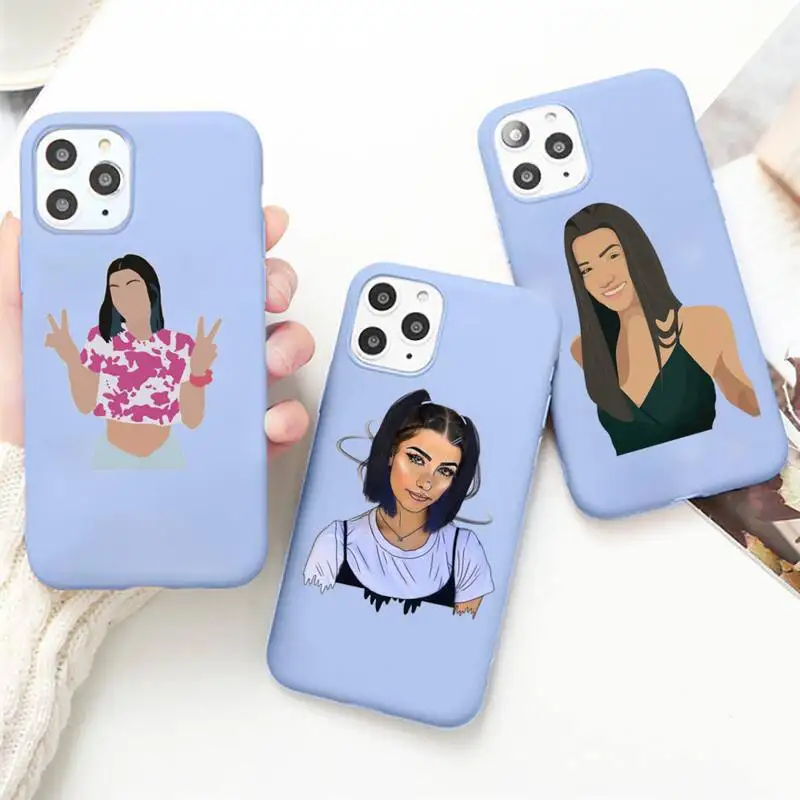 

Net Red cartoon Charli Damelio Phone Case Candy Color for iPhone 6 7 8 11 12 13 s mini pro X XS XR MAX Plus