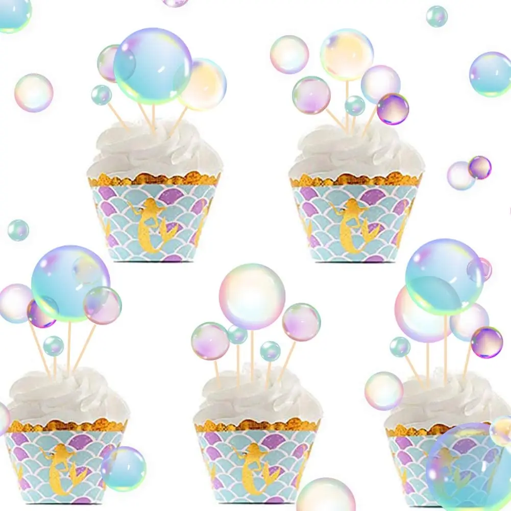 27 piezas de decoraci&oacute;n de pastel de fiesta bajo el mar, adornos de pastel de burbujas, pegatina de burbujas de arco&iacute;ris, suministros de fiesta para ni&ntilde;os, cumplea&ntilde;os-1