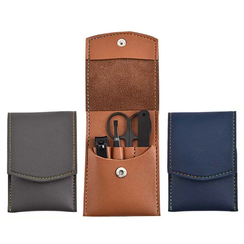 

4pcs Stainless Steel Pedicure Manicure Set Nail Clippers Cleaner Cuticle Grooming with Leather Case Kit