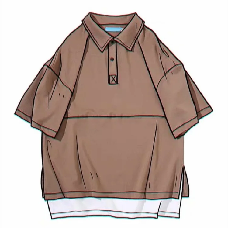 

Summer new cotton fake two polo shirts men's youth Korean trend short-sleeved t-shirt loose lapel half-sleeved