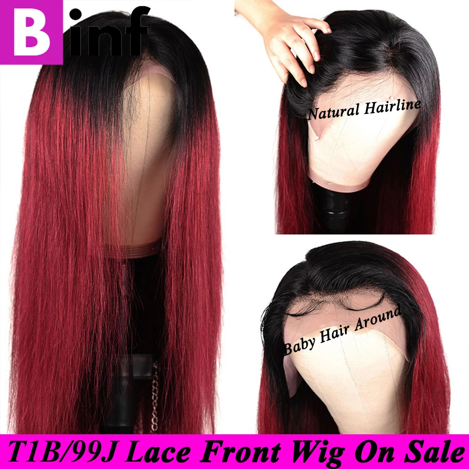 Прямые парики из человеческих волос Омбре 1b/99j на сетке спереди парик 13x4 для