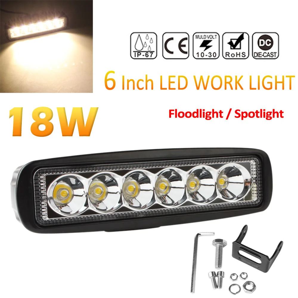 

6 Inch 12V 24V Car LED Work Light Bar 2000K 2150LM 18W Car Fog Light For 4WD 4x4 led bar offroad SUV ATV Tractor Boat Trucks