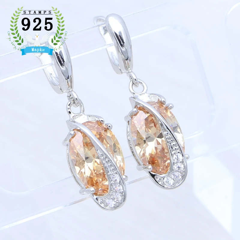 

Gorgeous Champagne CZ 925 Sterling Silver Drop Earrings for Women Cubic Zirconia Earrings Wedding Jewelry Gift