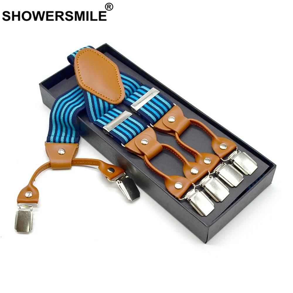 

Designer Suspenders Men Braces for Trousers Striped Shirt Stays Business Suspenders 6 Clips Pants Suspender 120 Cm