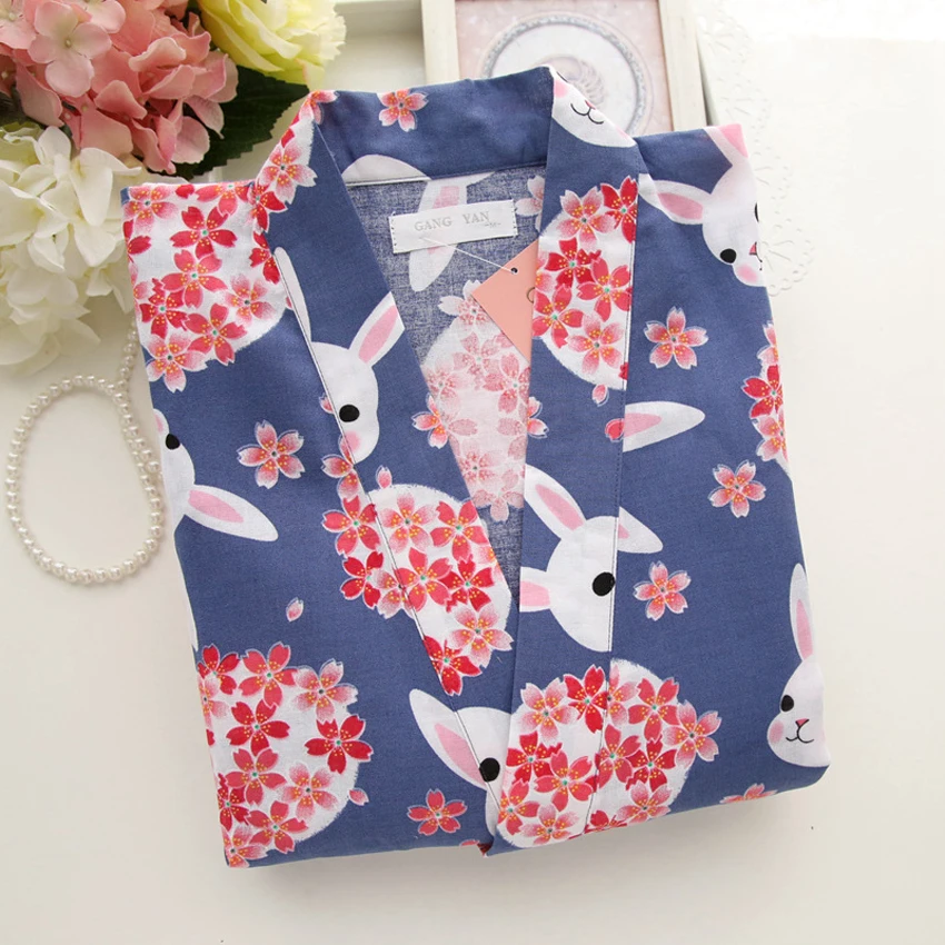 

2021 Lightweight Japanese Cotton Robes for Women Breathable Kimono Pajamas Yukata Gauze Long Dress Sleepwear Lounge Loose Style
