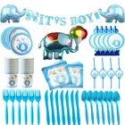 Набор одноразовой посуды на день рождения с изображением голубого слона