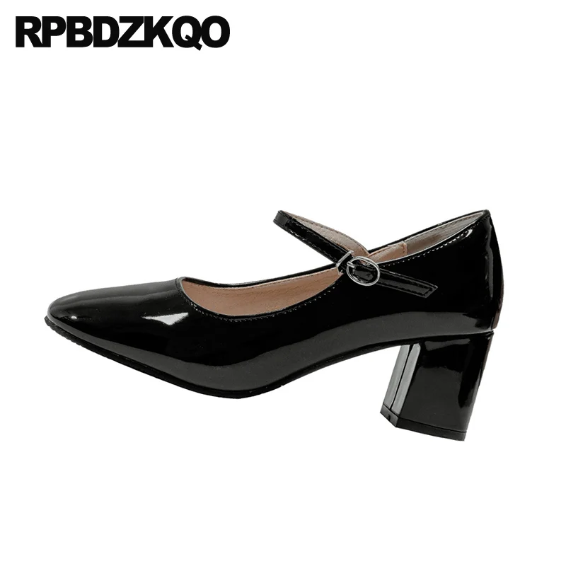 Платформа Высокие каблуки Обувь Mary Jane средний каблук Черные и темно красные