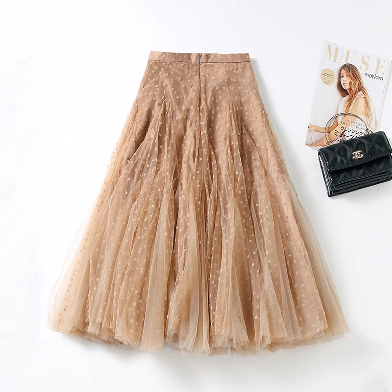 Женская фатиновая юбка средней длины из флока с высокой талией 360 градусов