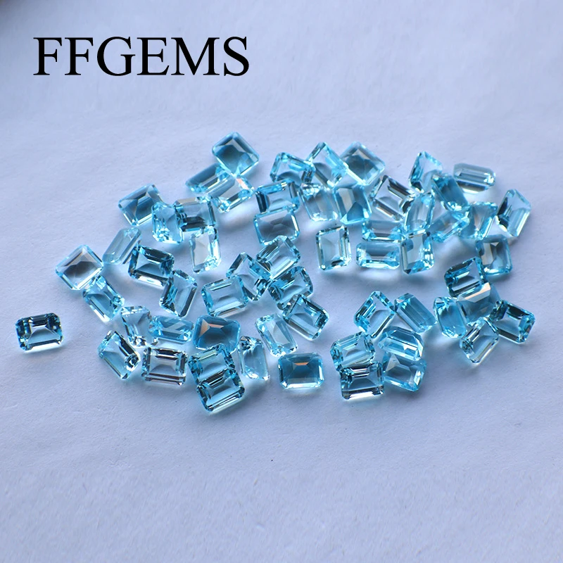 FFGems Natural Swiss blue Topaz Aquamarine Loose Gemstone Rectangle 4*6mm Diy For Silver Gold Ring earring Mounting Fine Jewelry